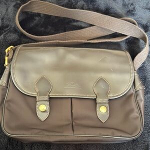 Longchamp Brown Leather/Nylon Messenger Bag in Coffee Brown